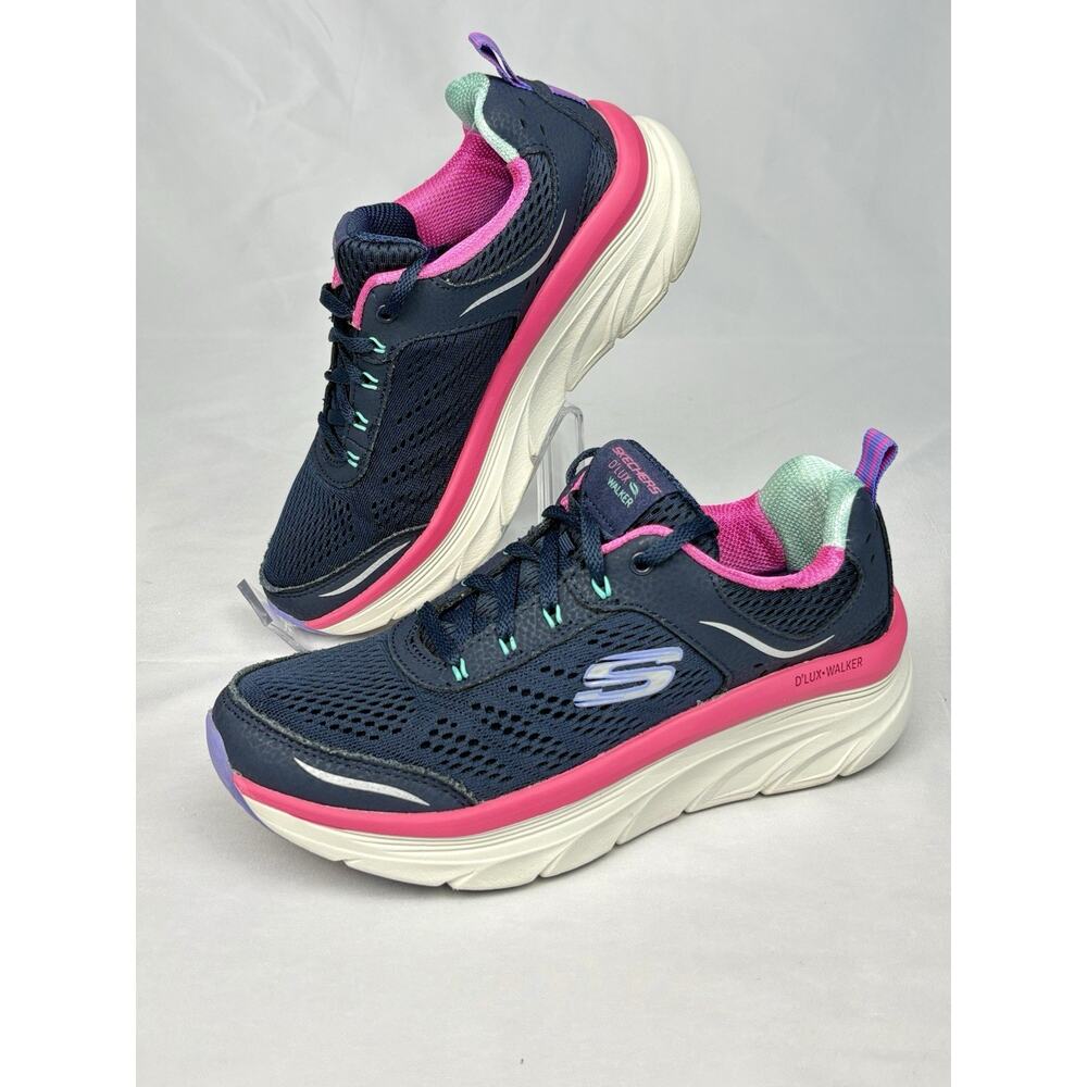 SKECHERS D'LUX WALKER Infinite Motion Mesh Shoes Navy Blue Pink Womens Size US 7 - Picture 7 of 16
